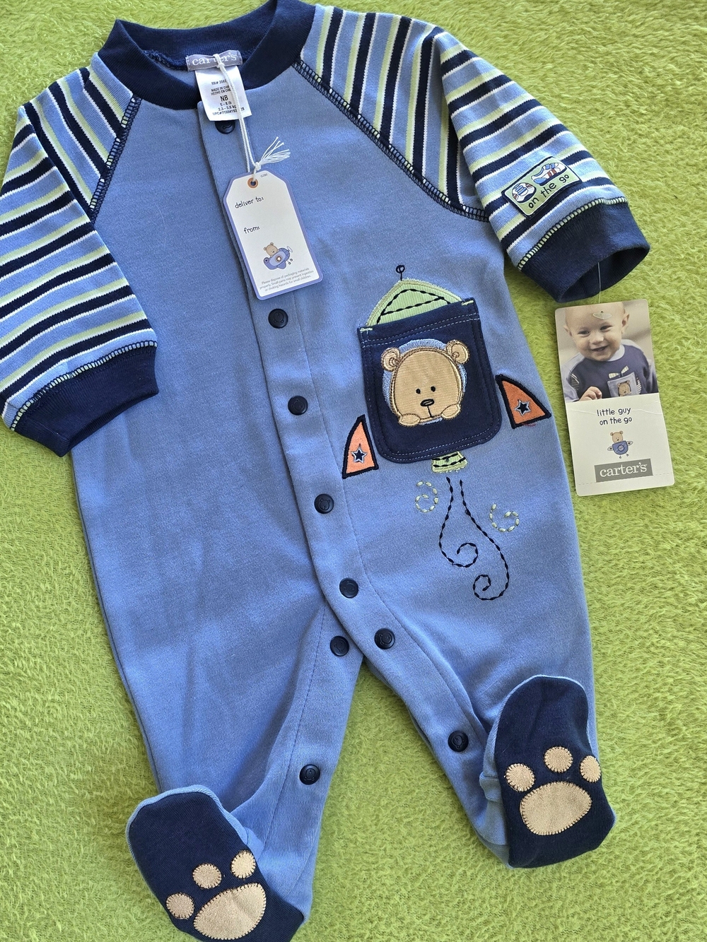 NWT  3-6M  Baby BOYS SPACESHIP Blue FOOTIE - Bear - LITTLE GUY ON THE GO (Q1)